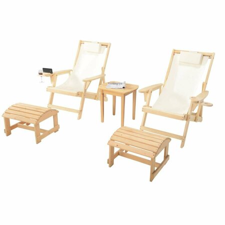 W UNLIMITED Romantic Collection Canvas Sling Chair with Cup and Wine Holder and Ottoman Set of 5 2117NC-BG-CH2OT2ET